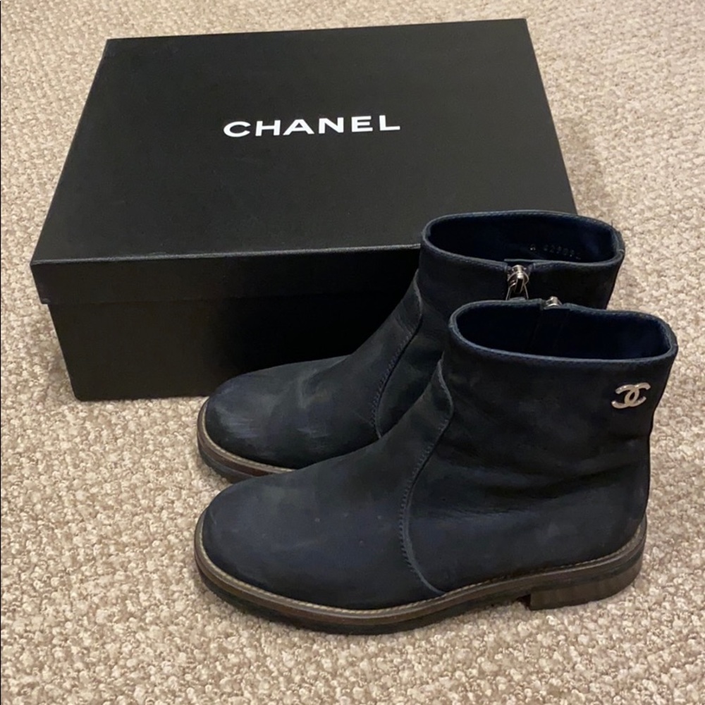 Chanel Navy Suede Boots